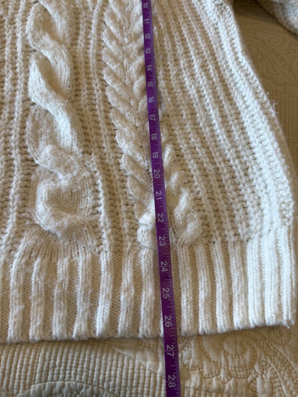 Soft cream sweater with a warm cowl neck and nice cable knit patterns. - Picture 7 of 7